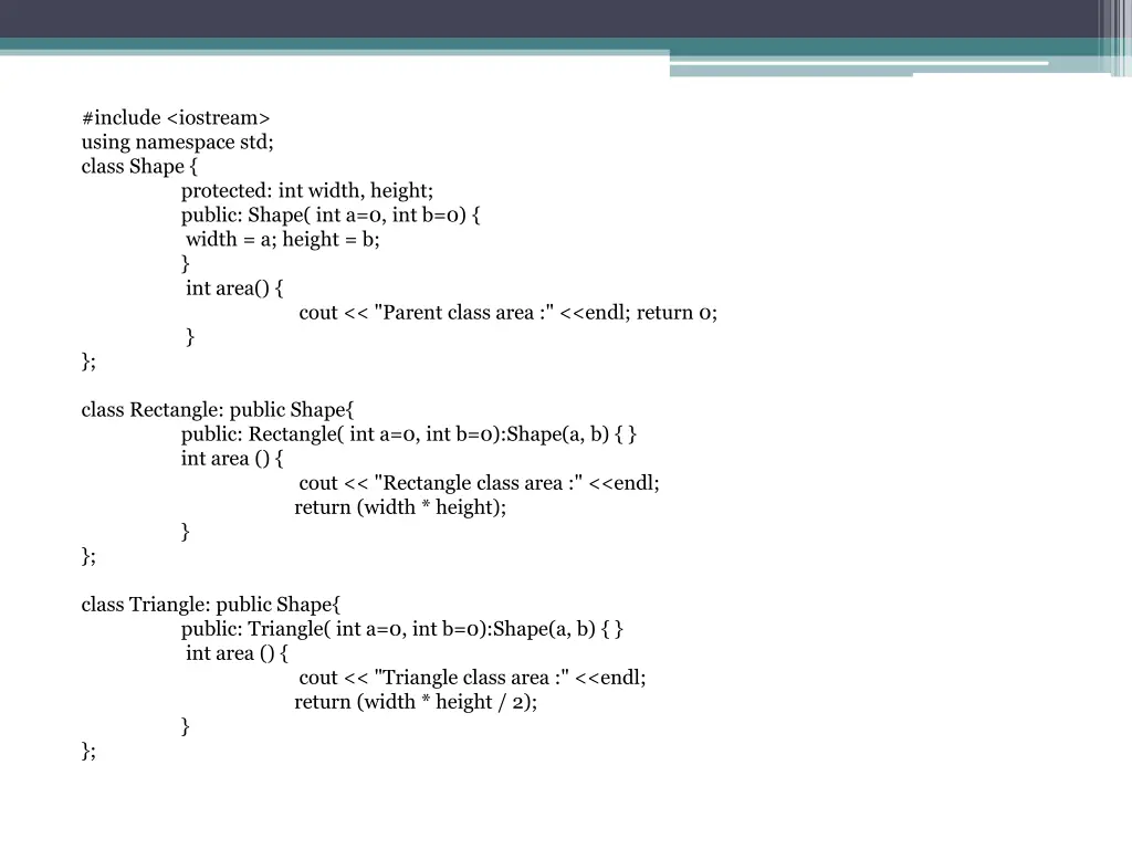 include iostream using namespace std class shape