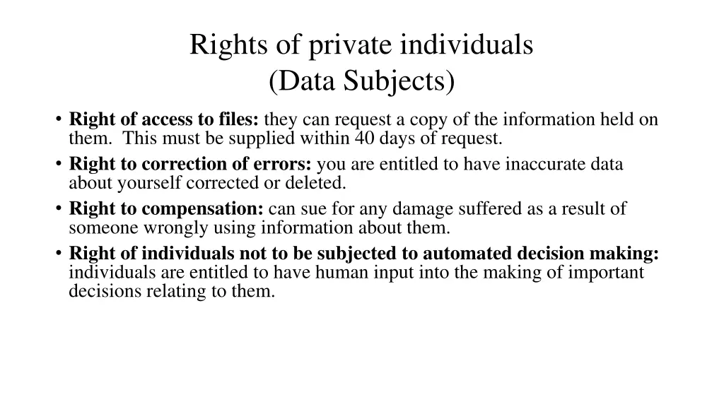 rights of private individuals data subjects