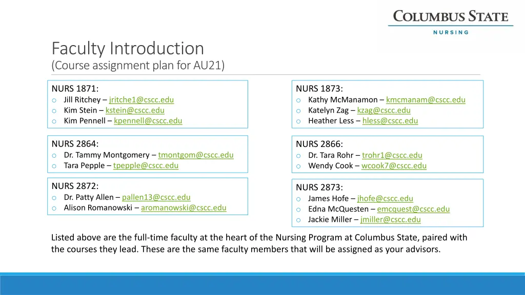 faculty introduction course assignment plan