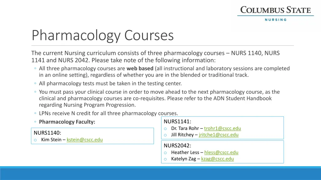 pharmacology courses