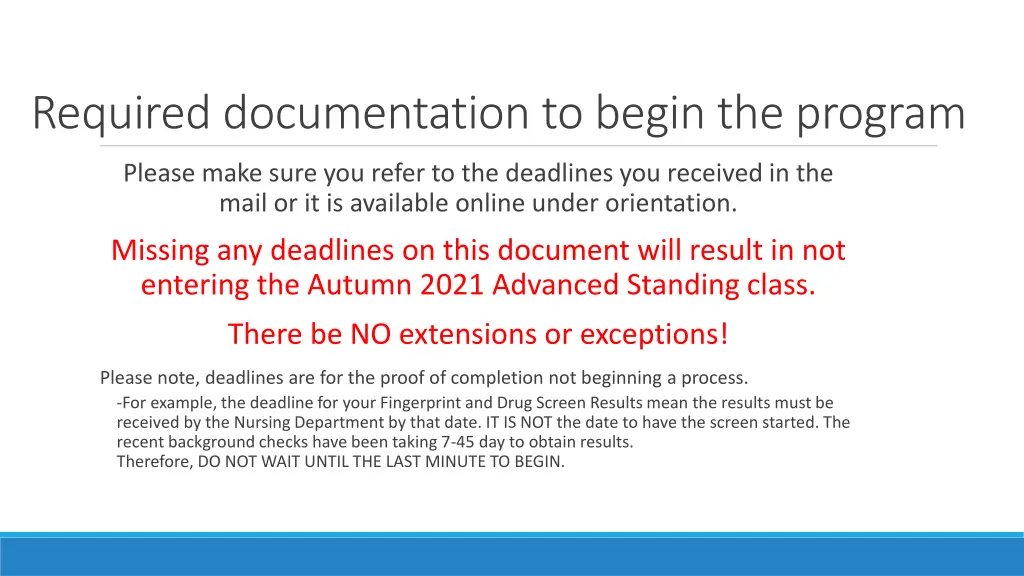 required documentation to begin the program