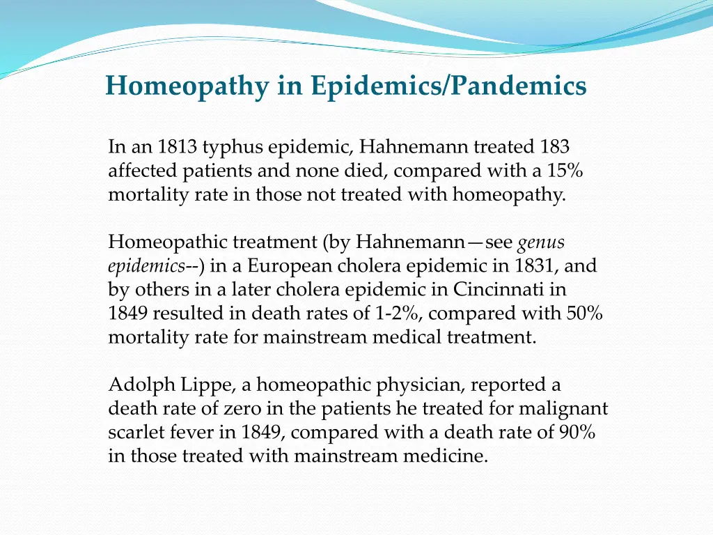 homeopathy in epidemics pandemics