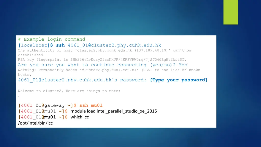 example login command localhost ssh 4061
