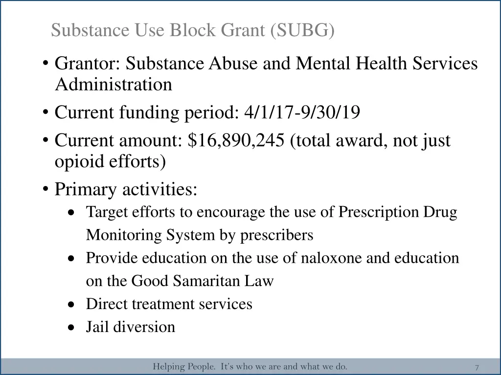 substance use block grant subg