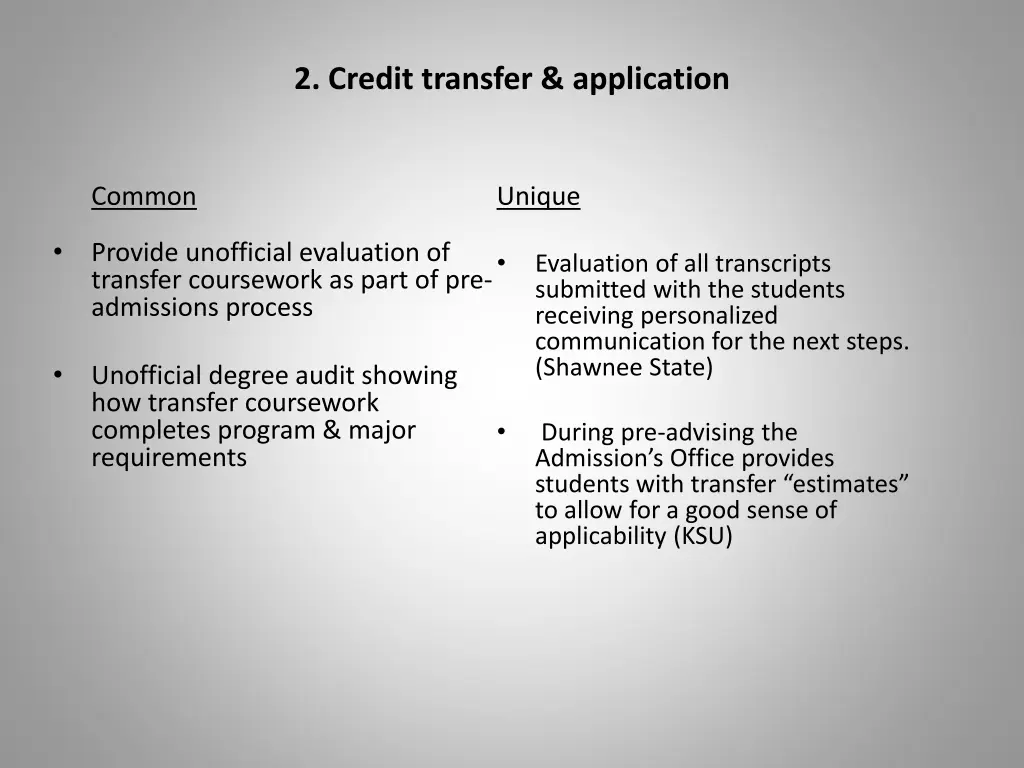 2 credit transfer application