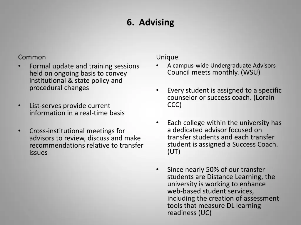 6 advising