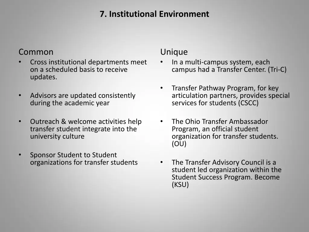 7 institutional environment