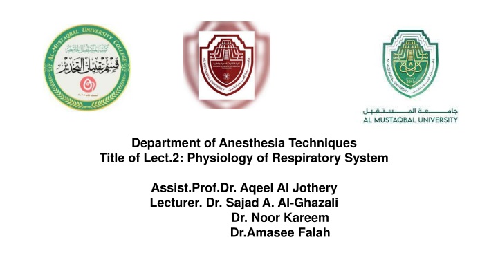 department of anesthesia techniques title of lect