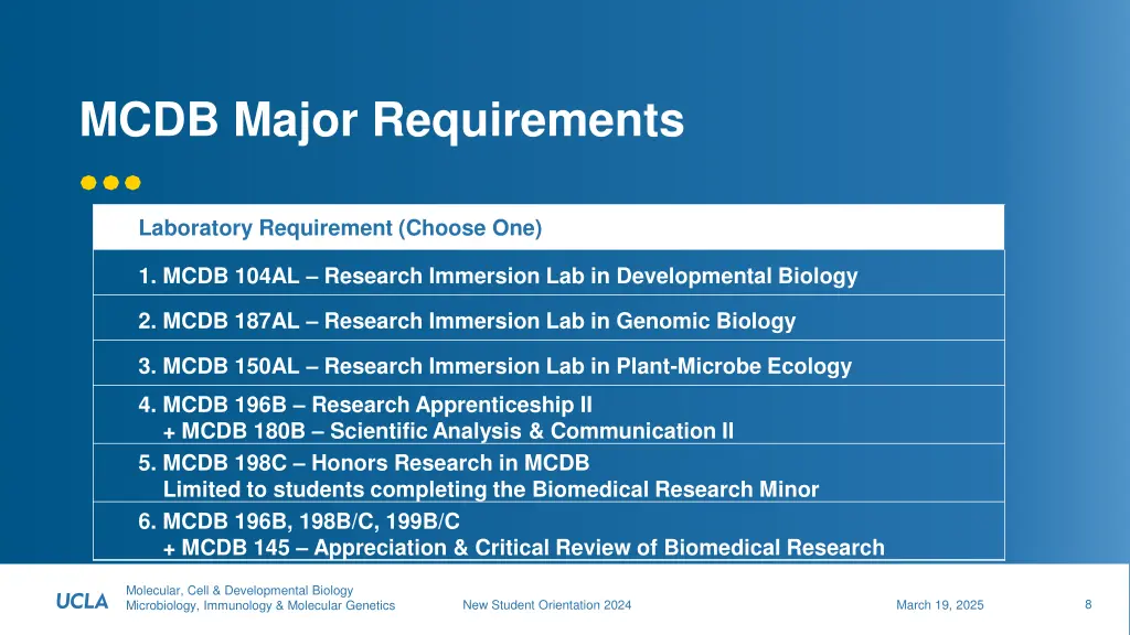 mcdb major requirements 2