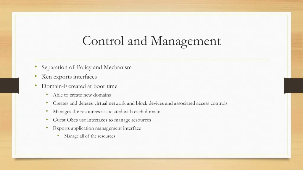control and management