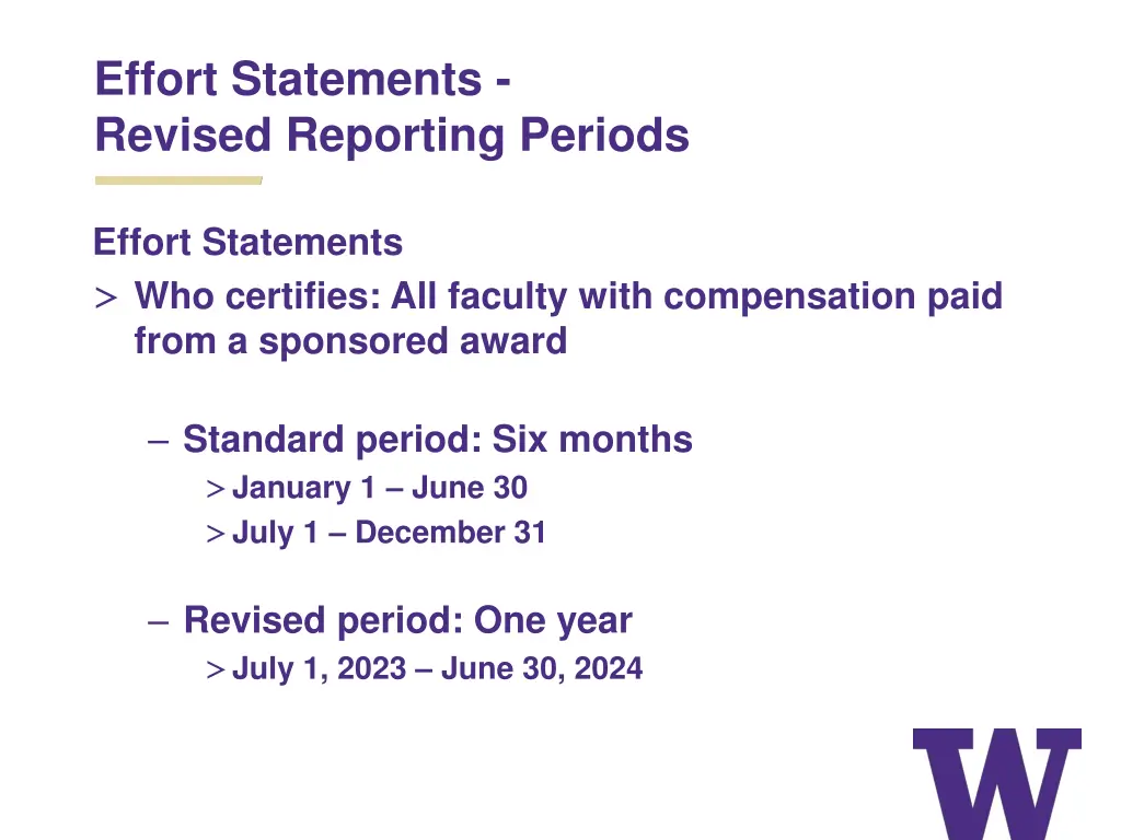 effort statements revised reporting periods