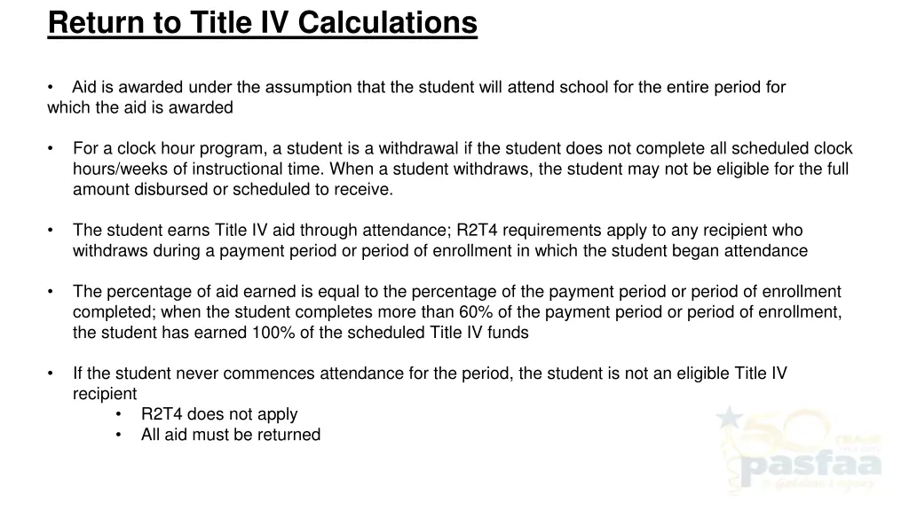 return to title iv calculations