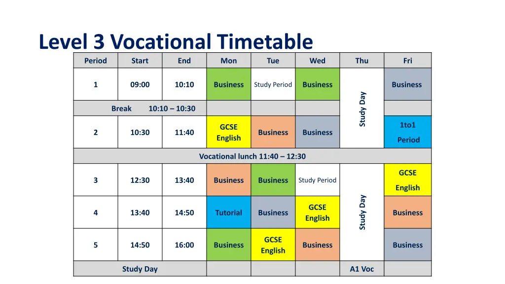 level 3 vocational timetable period start