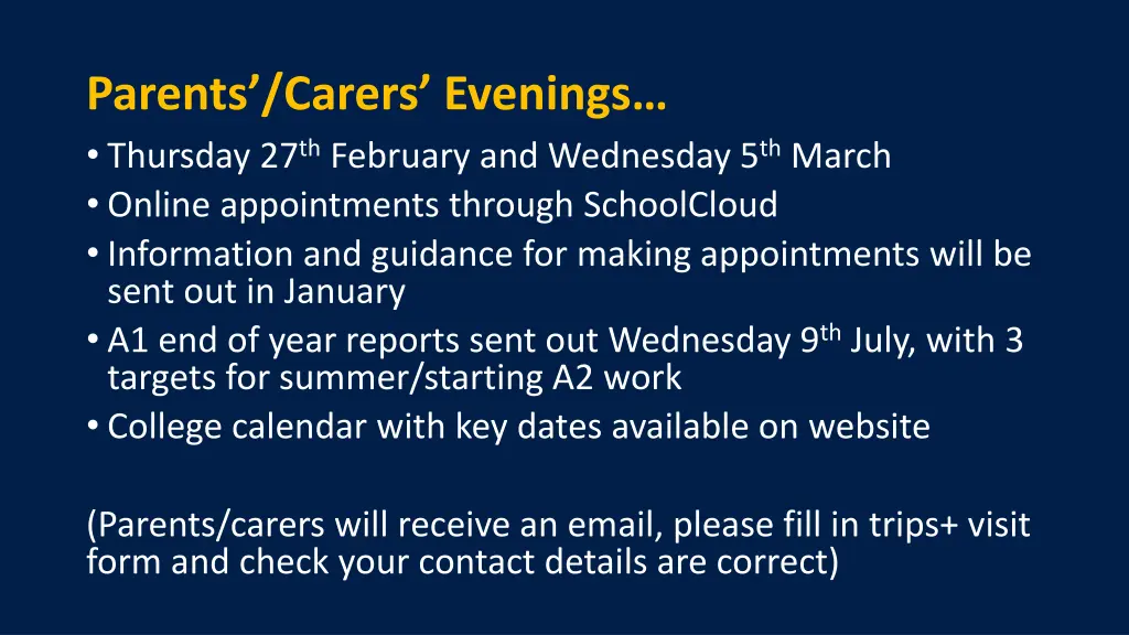 parents carers evenings thursday 27 th february