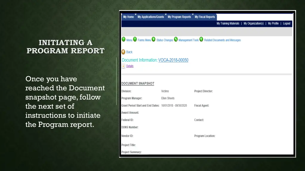 initiating a program report