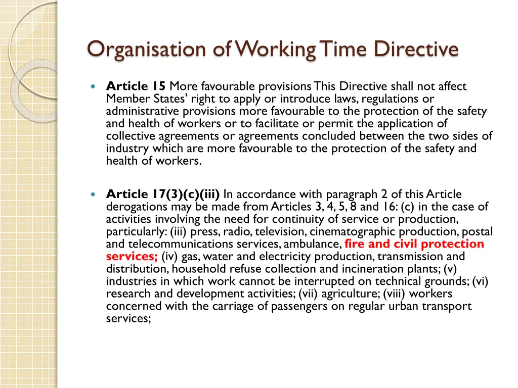 organisation of working time directive 2