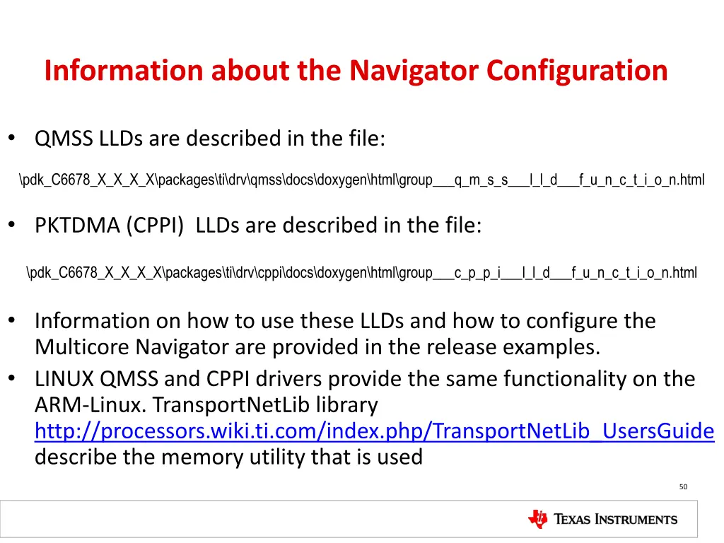 information about the navigator configuration