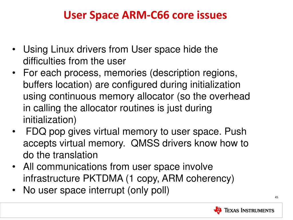 user space arm c66 core issues 1