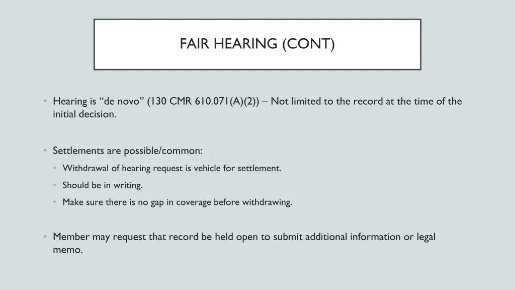 fair hearing cont