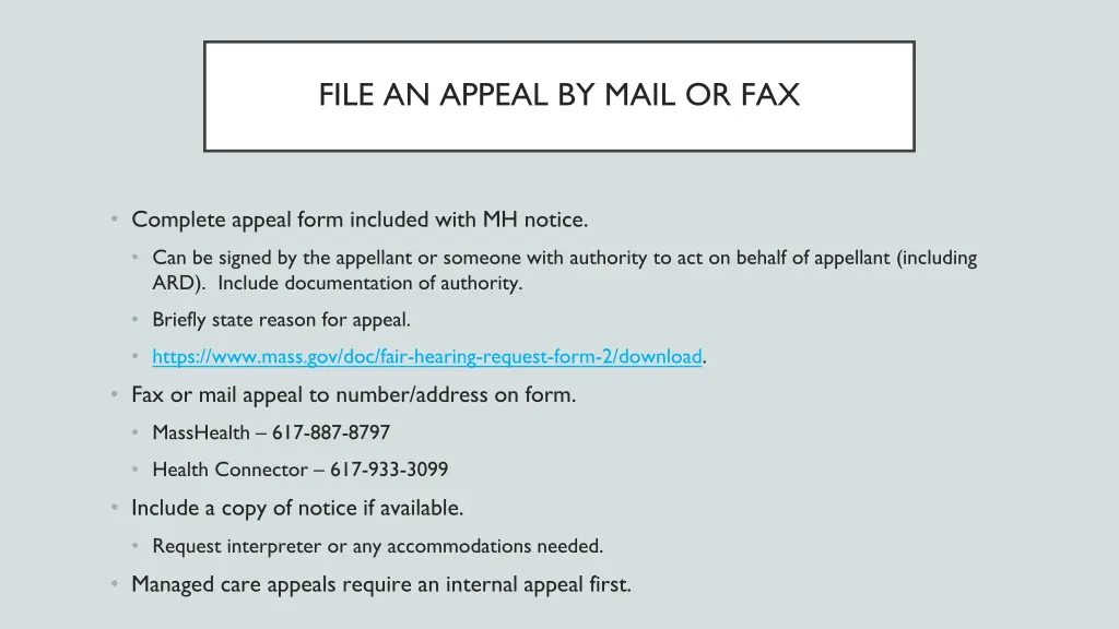 file an appeal by mail or fax