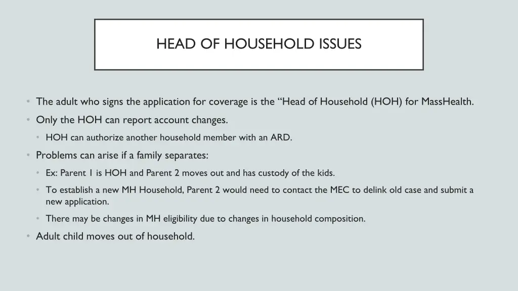 head of household issues