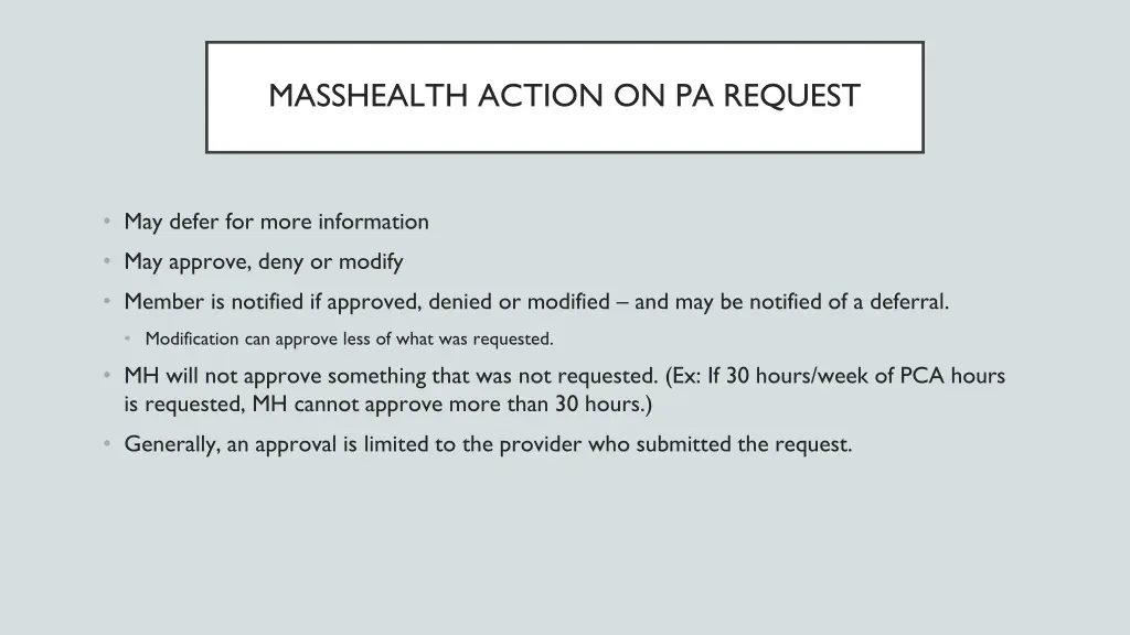 masshealth action on pa request