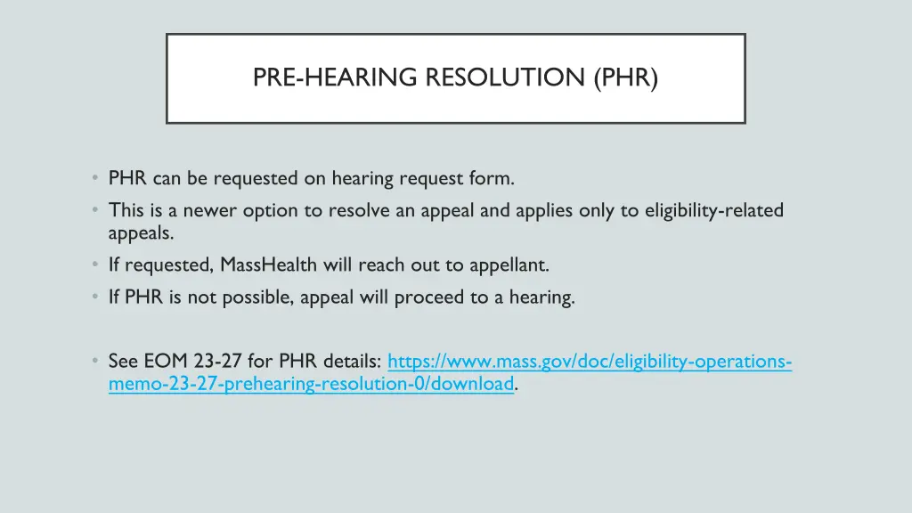 pre hearing resolution phr