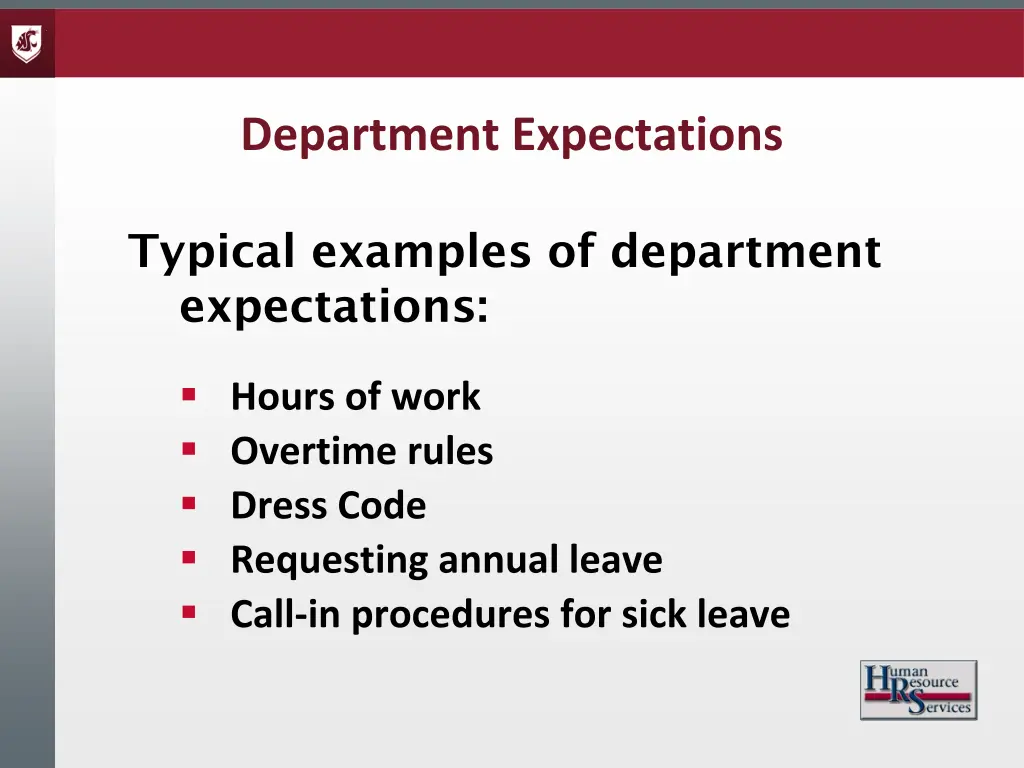 department expectations