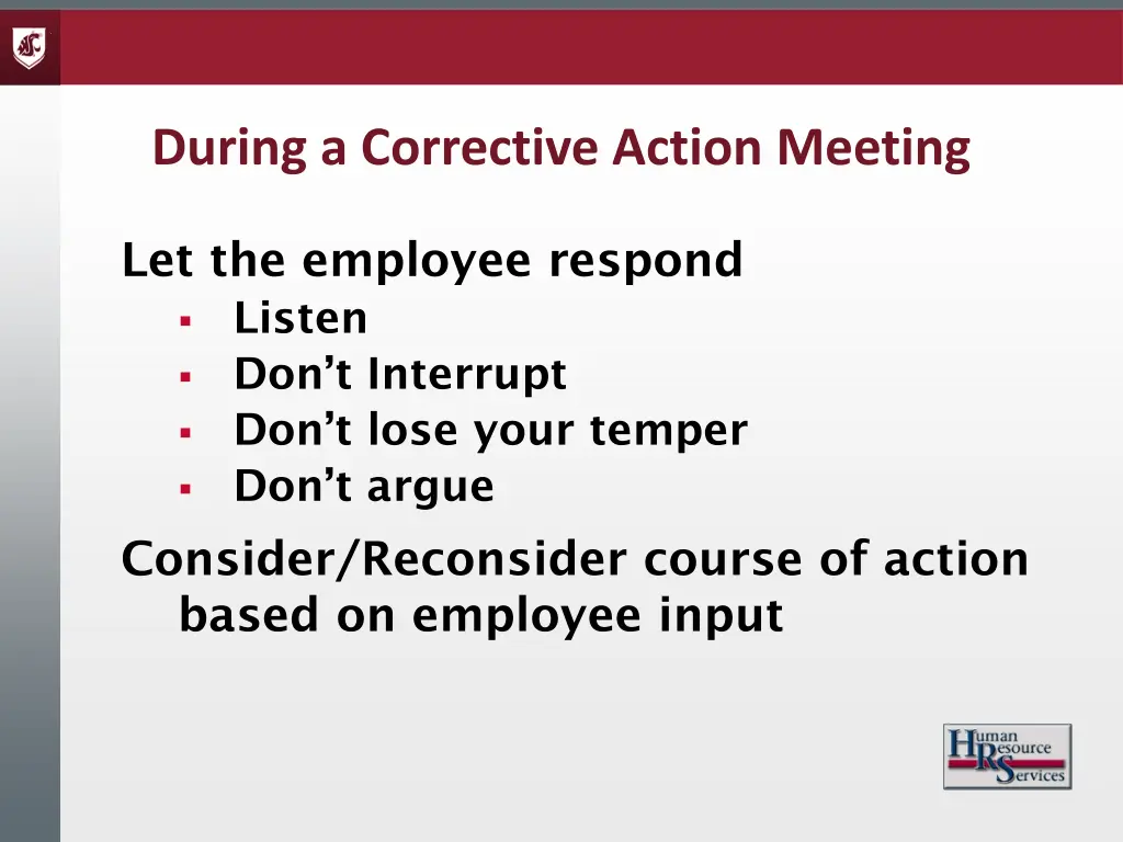during a corrective action meeting