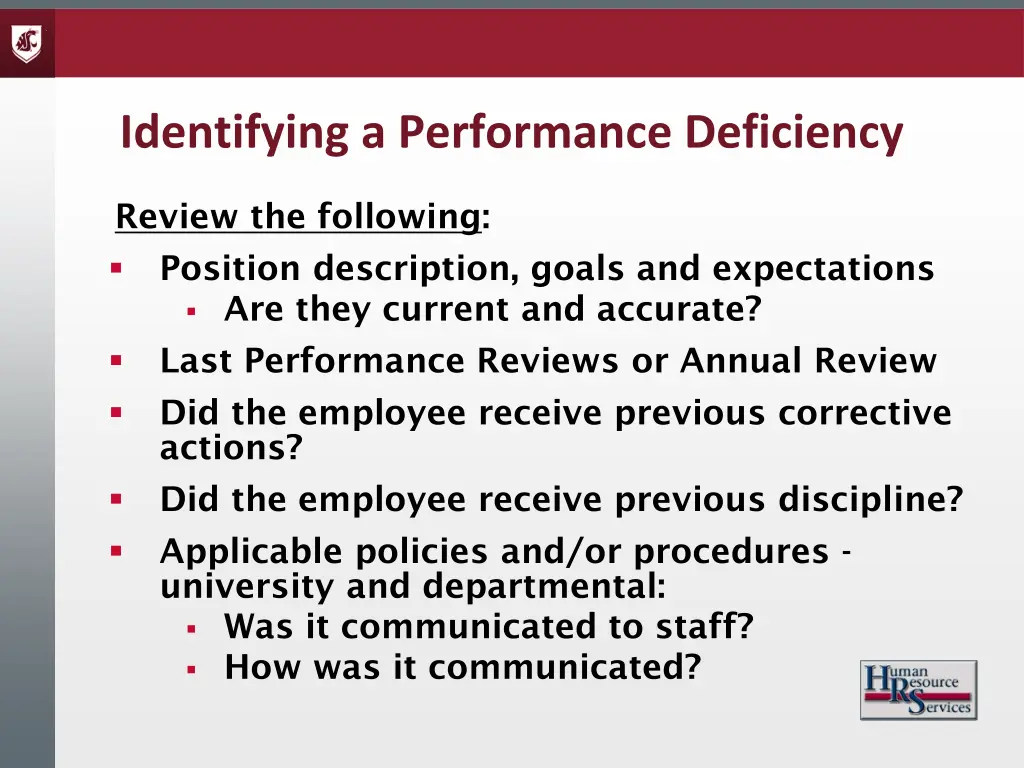 identifying a performance deficiency