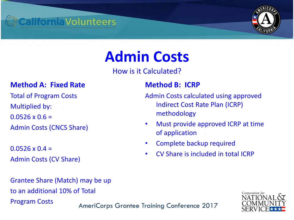 admin costs how is it calculated