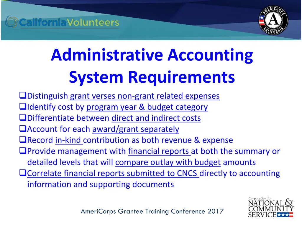 administrative accounting system requirements