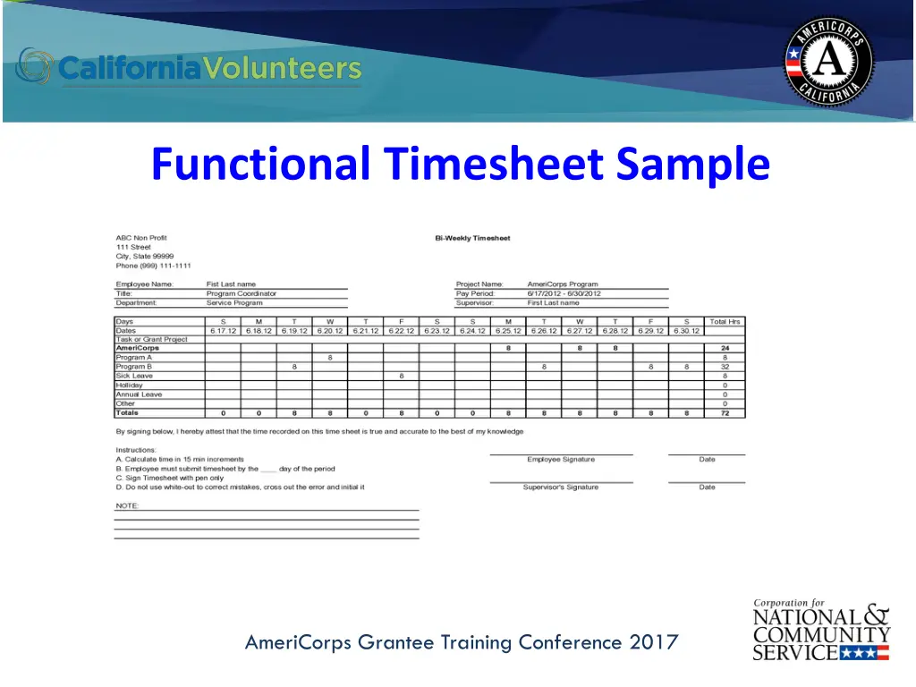 functional timesheet sample