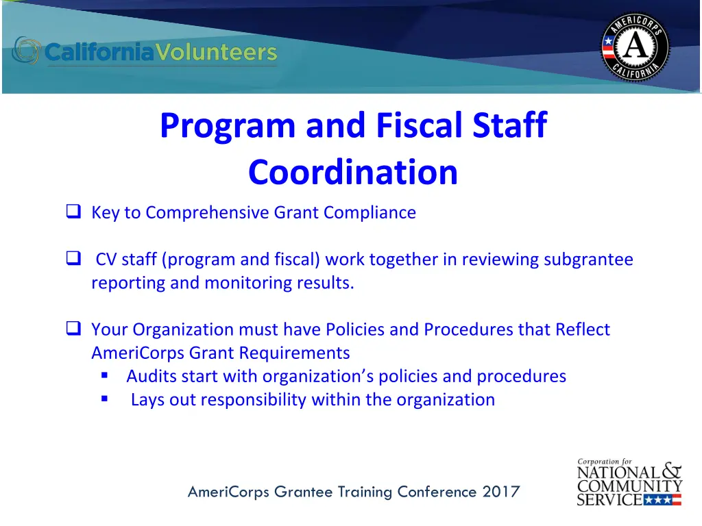 program and fiscal staff coordination