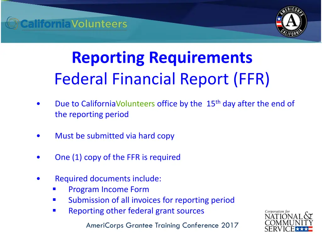 reporting requirements federal financial report