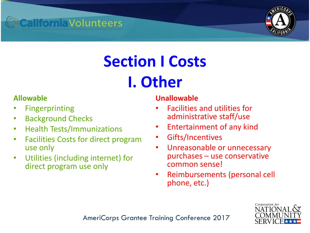 section i costs i other