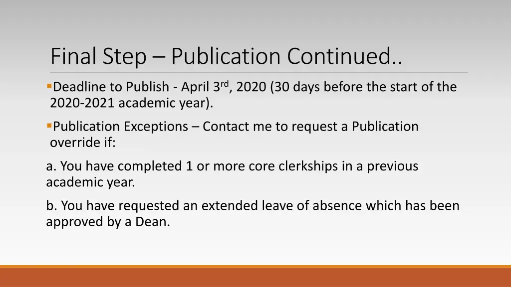 final step publication continued