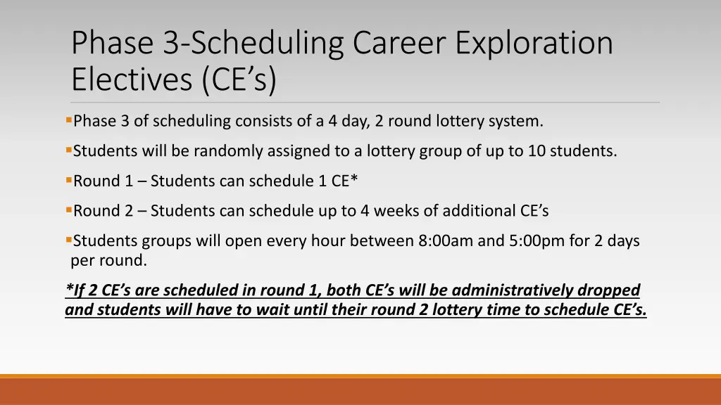 phase 3 scheduling career exploration electives