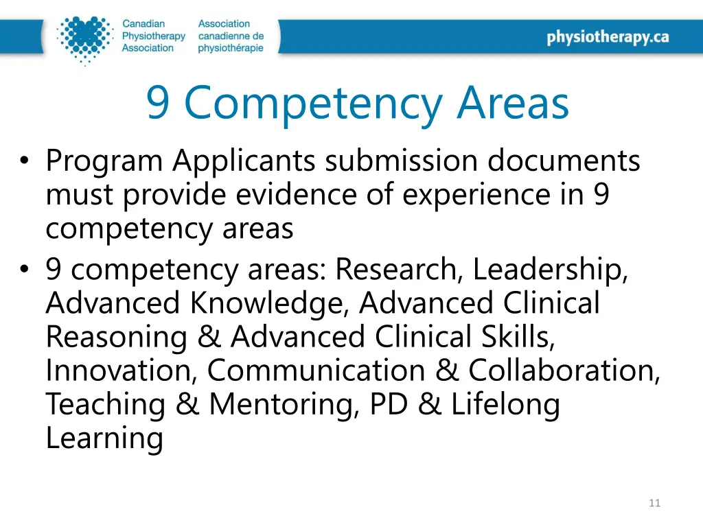 9 competency areas program applicants submission