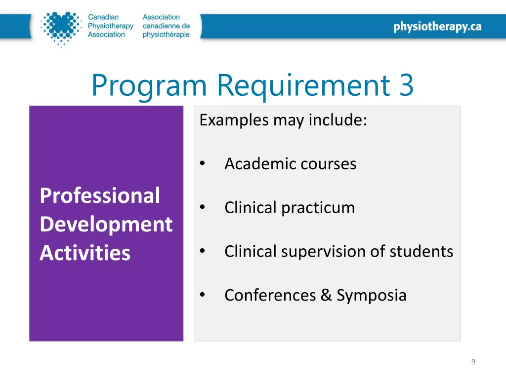 program requirement 3 examples may include