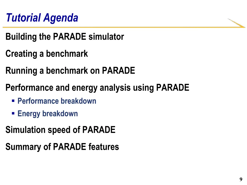 tutorial agenda