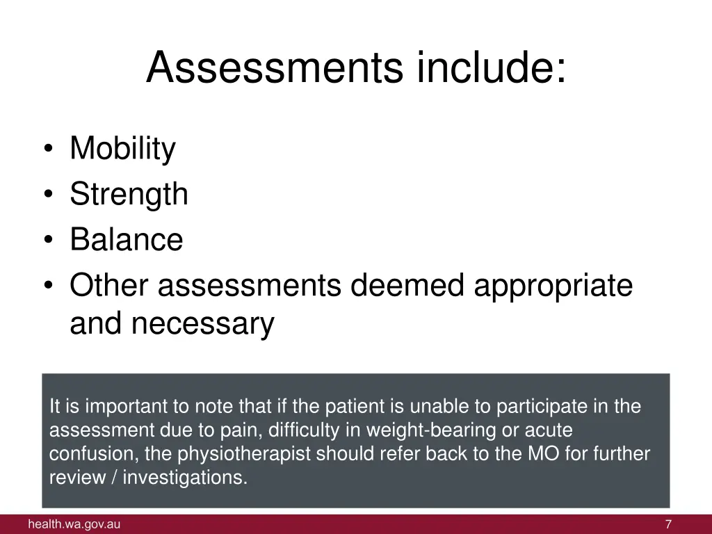 assessments include