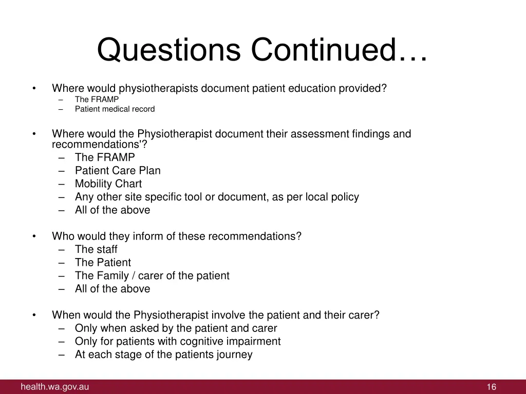 questions continued