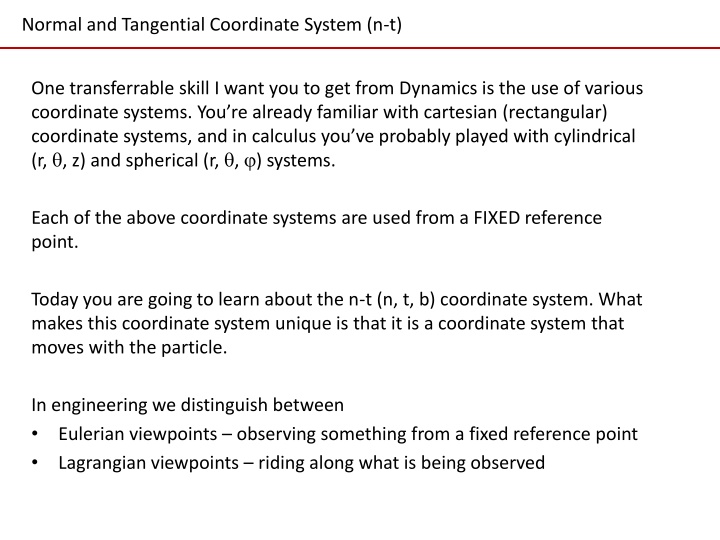 normal and tangential coordinate system n t