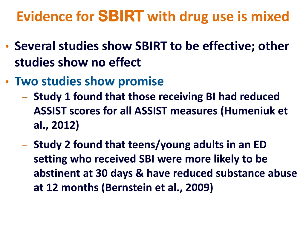 evidence for sbirt