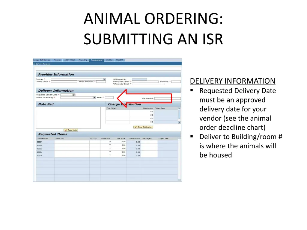 animal ordering submitting an isr 1