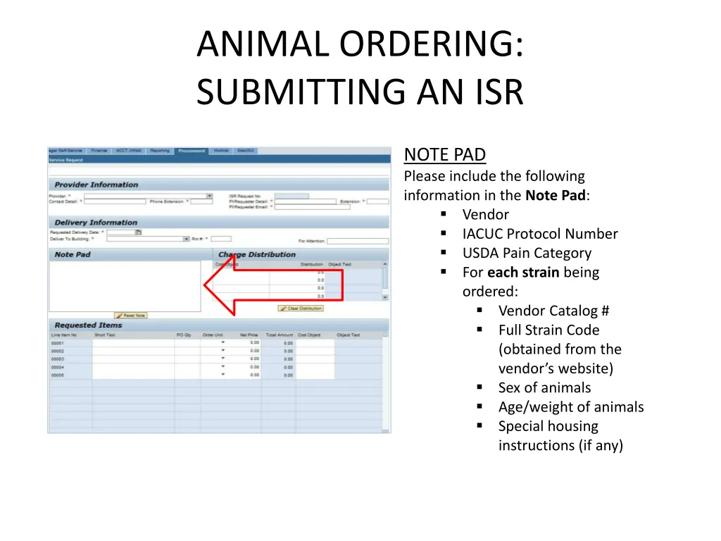 animal ordering submitting an isr 2