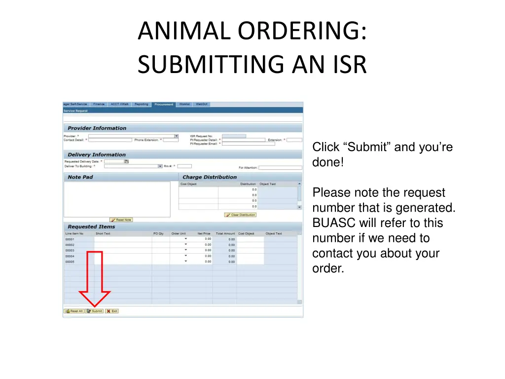 animal ordering submitting an isr 5