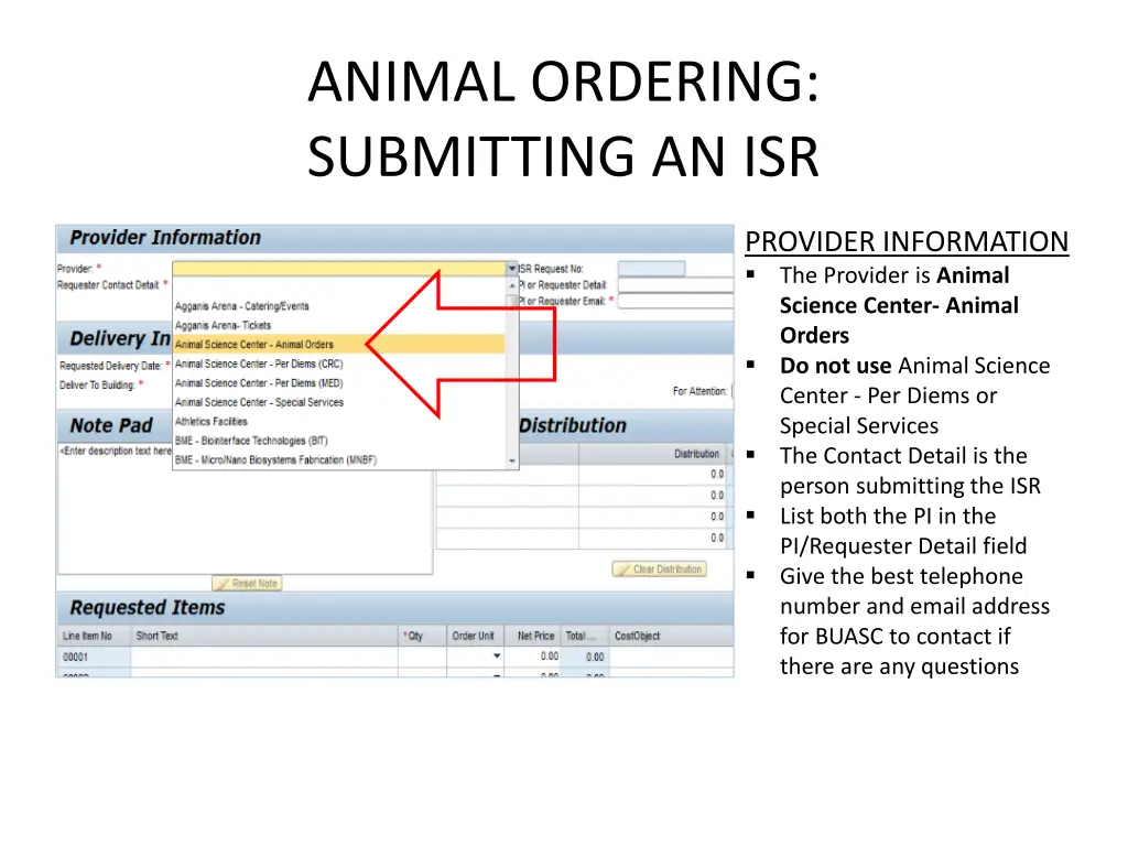 animal ordering submitting an isr