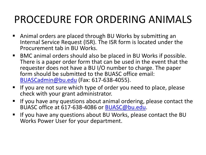 procedure for ordering animals